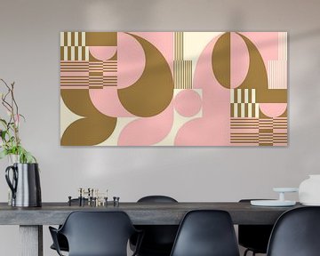 Abstracte retro geometrische kunst in goud, roze en gebroken wit nr. 18 van Dina Dankers
