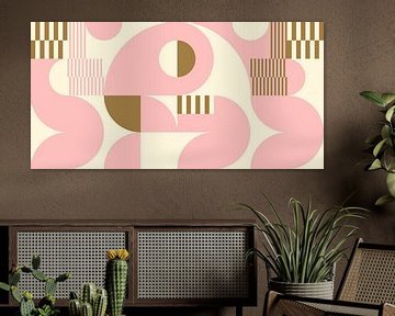 Art géométrique abstrait rétro en or, rose et blanc cassé n° 14 sur Dina Dankers