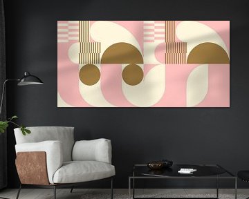 Abstracte retro geometrische kunst in goud, roze en gebroken wit nr. 12 van Dina Dankers