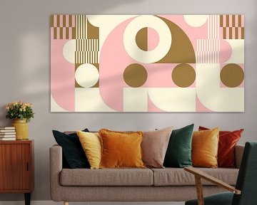 Abstracte retro geometrische kunst in goud, roze en gebroken wit nr. 11 van Dina Dankers