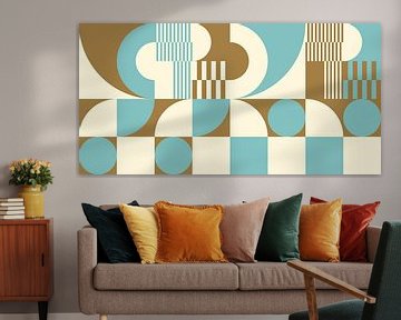 Abstract retro geometric art in gold, blue and off white nr.  6 by Dina Dankers