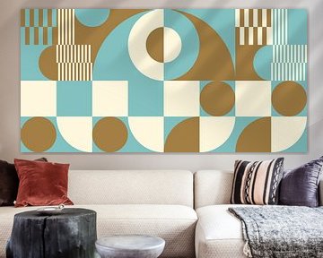 Abstract retro geometric art in gold, blue and off white nr.  1 by Dina Dankers