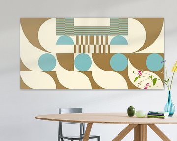 Abstracte retro geometrische kunst in goud, blauw en gebroken wit nr. 10