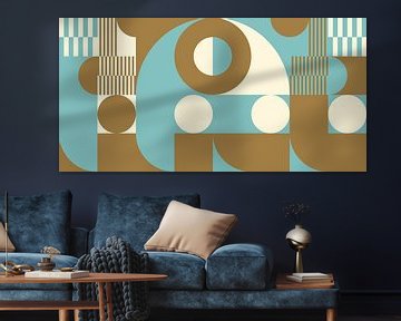 Abstract retro geometric art in gold, blue and off white nr. 11 by Dina Dankers