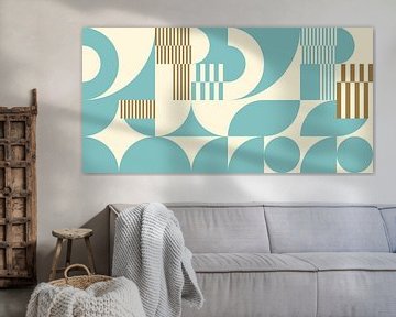 Abstract retro geometric art in gold, blue and off white nr. 15 by Dina Dankers