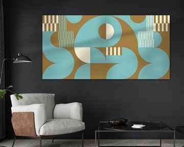 Abstract retro geometric art in gold, blue and off white nr.  14 by Dina Dankers
