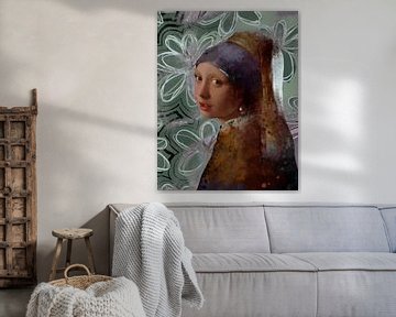 Girl with a Pearl Earring, Grungy Flower Edition | Based on the work of Johannes Vermeer by MadameRuiz