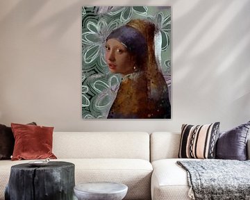 Meisje met de parel, Grungy Flower Edition | Naar het werk van Johannes Vermeer van MadameRuiz