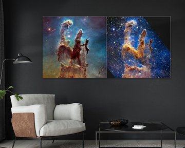 Pillars of Creation (Hubble and Webb - Side by Side) van Space and Earth