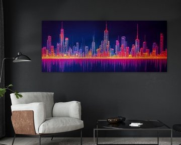 Illustratie abstracte neon skyline stad van Animaflora PicsStock