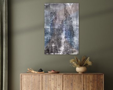 Abstract Botanical. Ferns in taupe, blue and black. by Dina Dankers