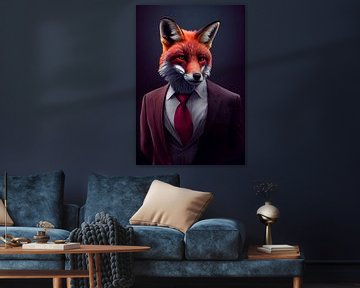 Stately standing portrait of a Fox in a suit by Maarten Knops