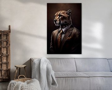 Statig staand portret van een Luipaard in een pak van Maarten Knops