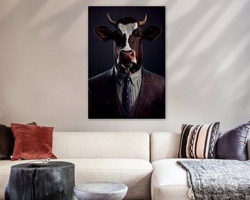 Statig staand portret van een koe in een pak van Maarten Knops