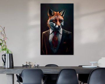 Portrait majestueux d'un renard en costume de luxe. sur Maarten Knops