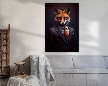 Stately standing portrait of a Fox in a suit by Maarten Knops