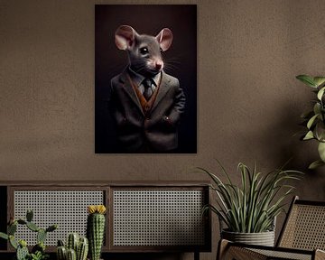 Statig staand portret van een Muis in een pak van Maarten Knops