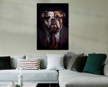 Statig staand portret van een Bulldog in een pak van Maarten Knops