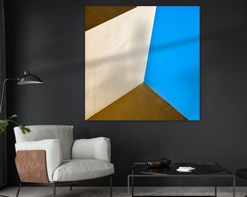 Drievlaksverdeling in blauw, geel en bruin van Hans Kwaspen