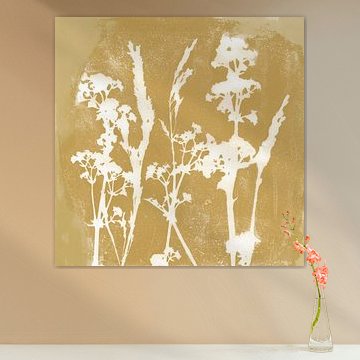 Natuur dromen. Botanische illustratie in retrostijl in okergeel (gezien bij vtwonen) van Dina Dankers