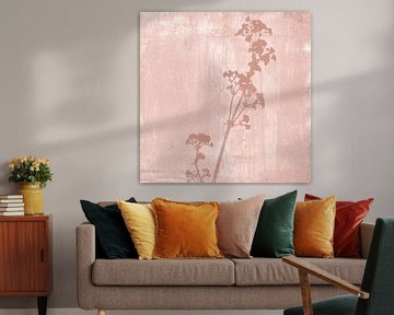 Botanical illustration in retro style in coral pink by Dina Dankers