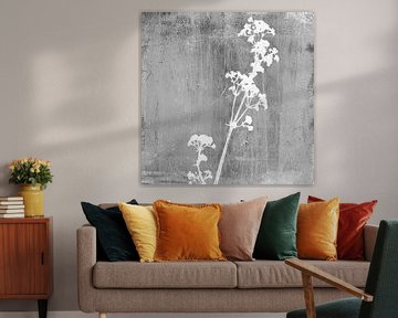 Botanische illustratie in retrostijl in wit op grijs van Dina Dankers