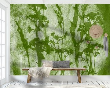 Bloemen. Weide dromen. Botanische illustratie in retrostijl in groen van Dina Dankers