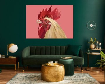 Rooster in Low Poly Pink Background by Yoga Art 15