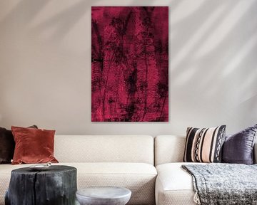 Abstract Botanical. Flowers, fern  and grasses in black, red, magenta by Dina Dankers