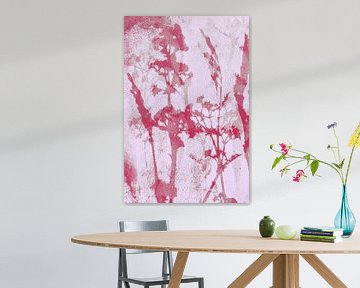 Pink flowers. Abstract Botanical. Flowers, plants and grasses in pastel magenta, pink by Dina Dankers