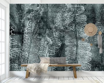 Abstract Retro Botanical. Ferns, grasses and flowers in gray, black and white by Dina Dankers