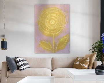 Abstracte botanische bloem in goud, wit en roze van Dina Dankers