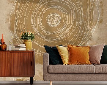 Abstract Botanical flower in dark gold brown and white by Dina Dankers