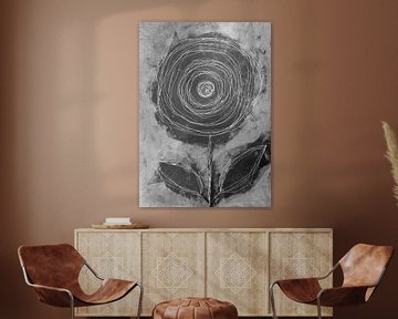 Abstract Botanical flower in silver, black and white by Dina Dankers