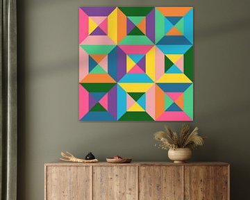 Carré géométrique de triangles avec une composition abstraite dans des couleurs douces sur Roger VDB