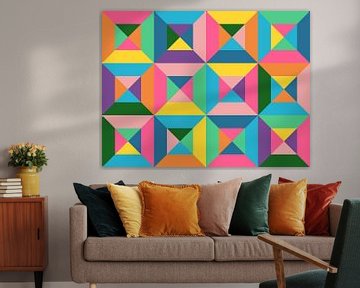 Geometrische rechthoek van driehoeken met een abstracte compositie in zachte kleuren van Roger VDB