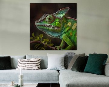 Portrait d'un caméléon vert Illustration sur Animaflora PicsStock