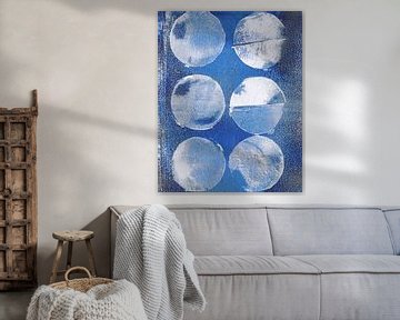 Moderne Abstracte minimalistische kunst in blauw, wit, bruin, roest van Dina Dankers