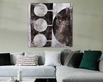 Moderne abstracte minimalistische kunst in roestbruin, beige, grijs en wit van Dina Dankers