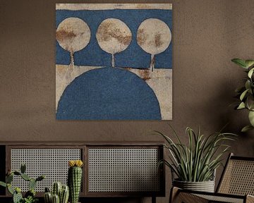 Retro abstract geometric shapes in blue, beige, white and rust brown by Dina Dankers