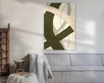Modern abstract minimalist organic shapes in green, beige, black VII by Dina Dankers