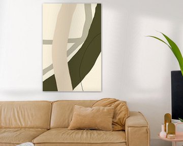 Moderne abstracte minimalistische organische vormen in groen, beige, zwart VI van Dina Dankers