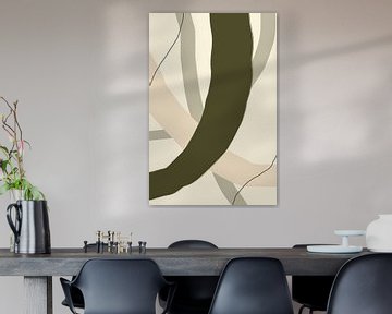 Moderne abstracte minimalistische organische vormen in groen, beige, zwart I van Dina Dankers