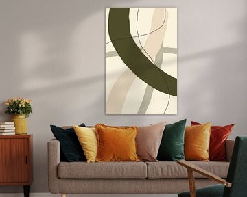 Modern abstract minimalist organic shapes in green, beige, black V by Dina Dankers