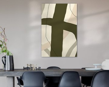 Moderne abstracte minimalistische organische vormen in groen, beige, zwart II van Dina Dankers