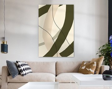 Moderne abstracte minimalistische organische vormen in groen, beige, zwart VIII van Dina Dankers