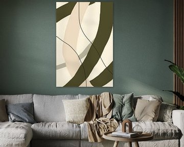 Moderne abstracte minimalistische organische vormen in groen, beige, zwart VIII van Dina Dankers