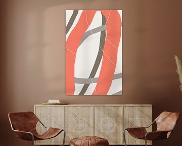 Moderne abstracte minimalistische vormen in koraalrood, bruin, taupe grijs IV van Dina Dankers