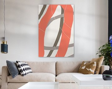 Moderne abstracte minimalistische vormen in koraalrood, bruin, taupe grijs IV van Dina Dankers