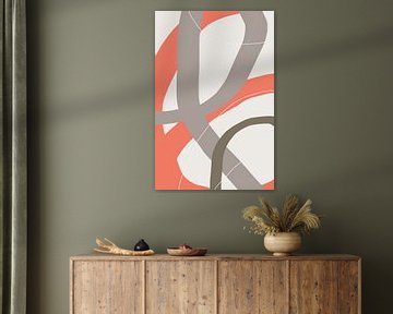 Moderne abstracte minimalistische vormen in koraalrood, bruin, taupe grijs II van Dina Dankers